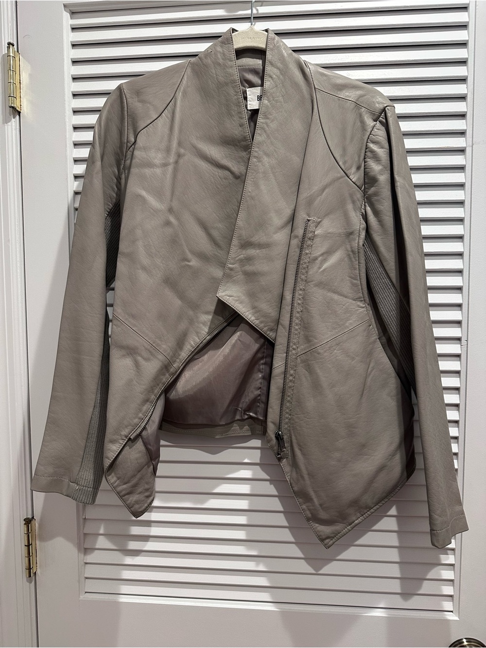 BB Dakota Taupe Draped Leather Jacket